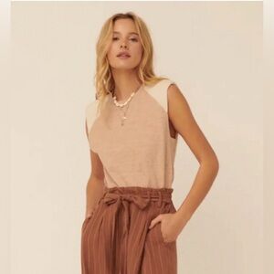 Promesa 100% Cotton Bodysuit | Sand‎ & Ivory | Cap Sleeves with Shoulder Pads